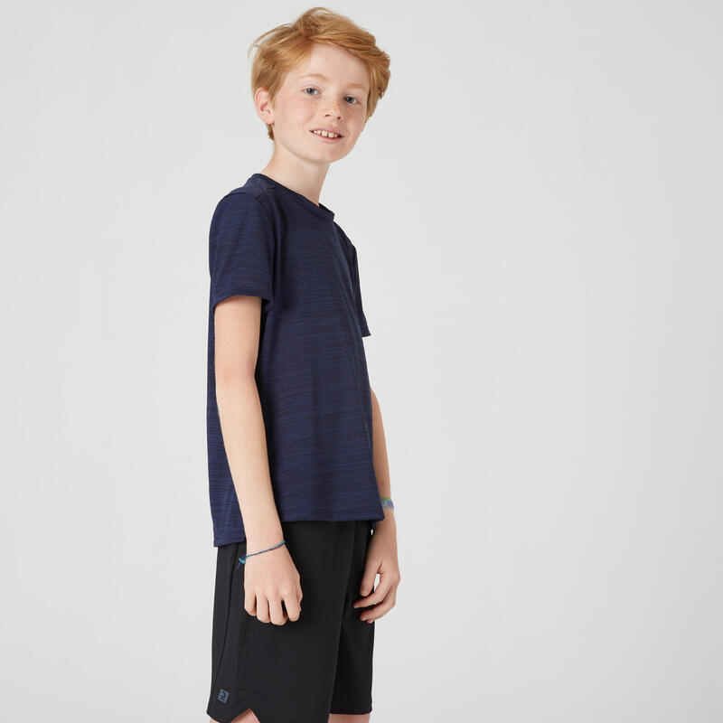 Camiseta gimnasia manga corta sintética transpirable Niños S500 azul marino