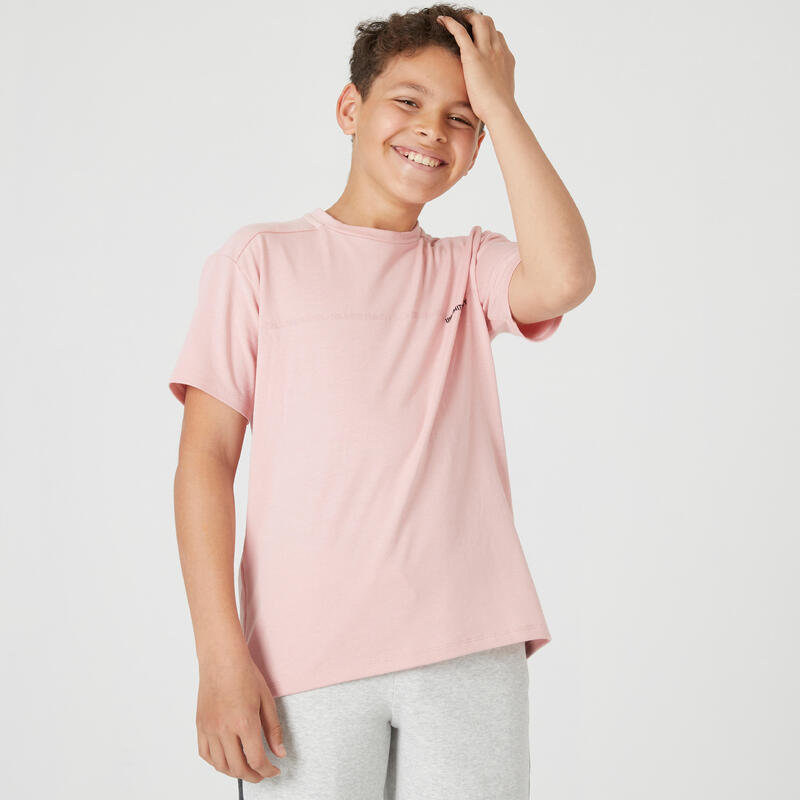 Camiseta gimnasia manga corta algodón transpirable Niños Domyos 500 rosa