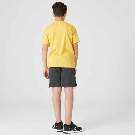 Camiseta gimnasia manga corta algodón transpirable Niños Domyos 500 amarillo