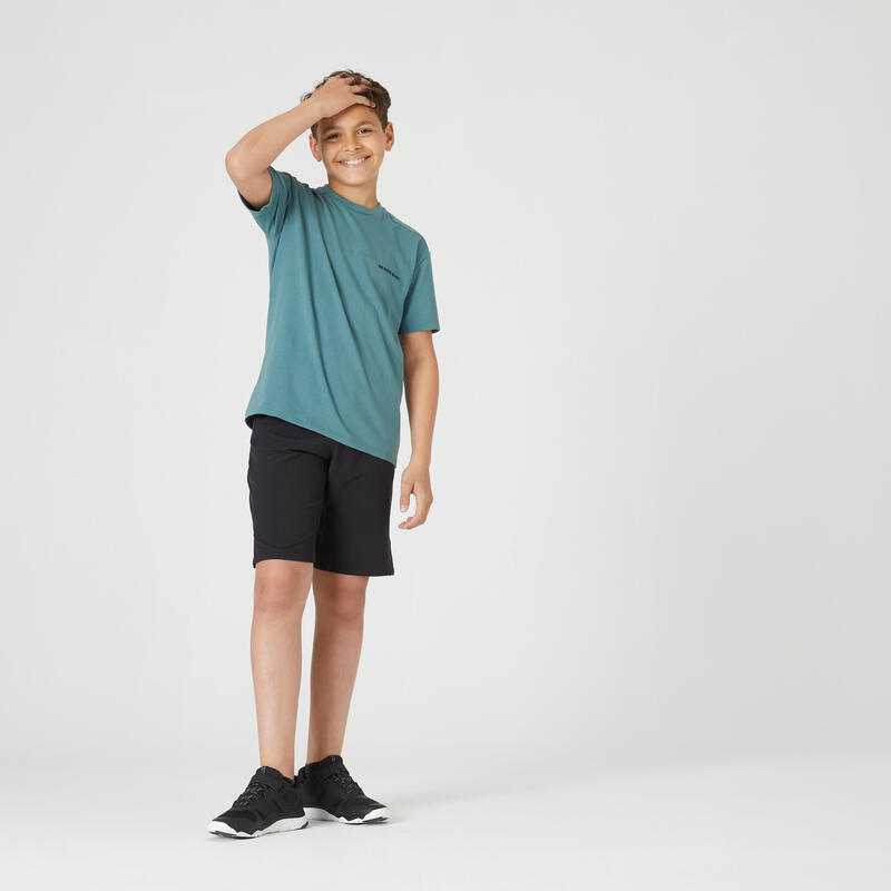 T-shirt bambino ginnastica 500 regular fit cotone verde militare
