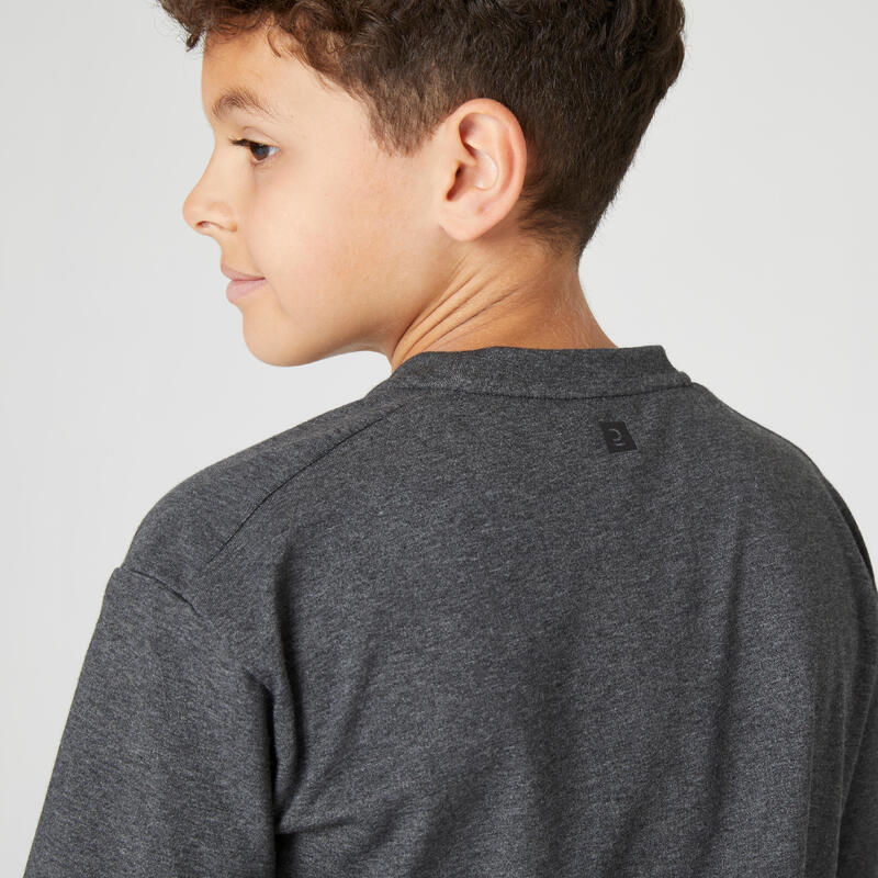 Chlapecké bavlněné tričko 500 prodyšné tmavě šedé
