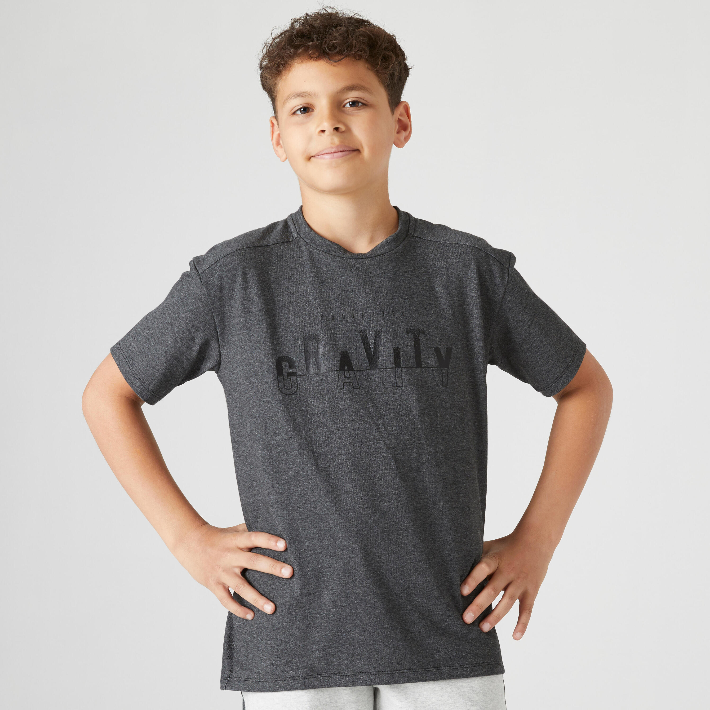 Kids' Breathable Cotton T-Shirt 500 - Dark Grey 1/6