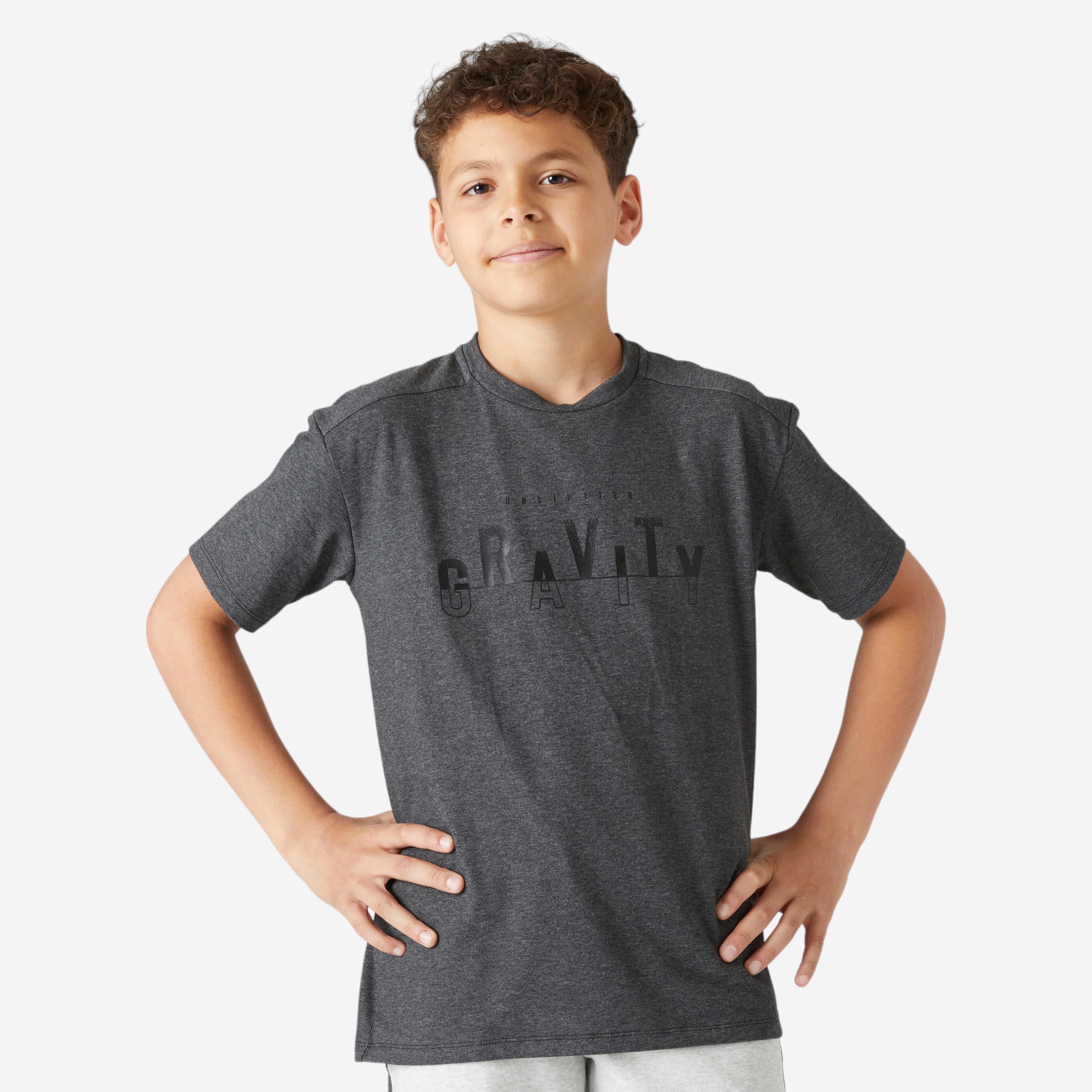 Domyos - T-shirt Enfant Coton Respirant - 500 Gris Foncé - T-shirt Manches Courtes - Education Sportive Enfant - Gris-noir - 8 À 10 Ans - Decathlon