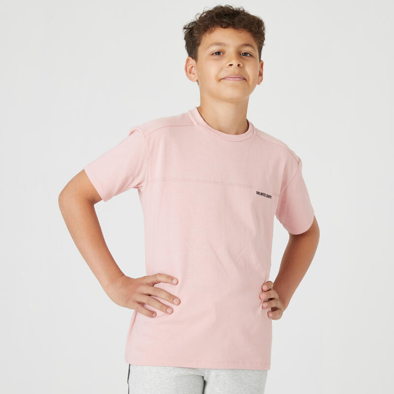 T-shirt bambino ginnastica 500 misto cotone rosa