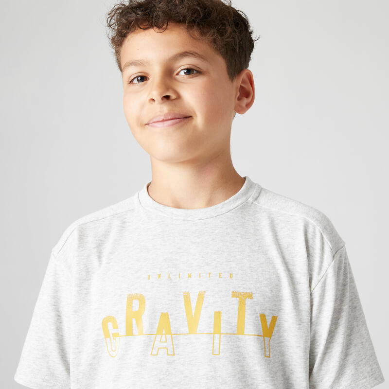 T-shirt de Ginástica em Algodão Respirável Criança 500 Cinzento Claro