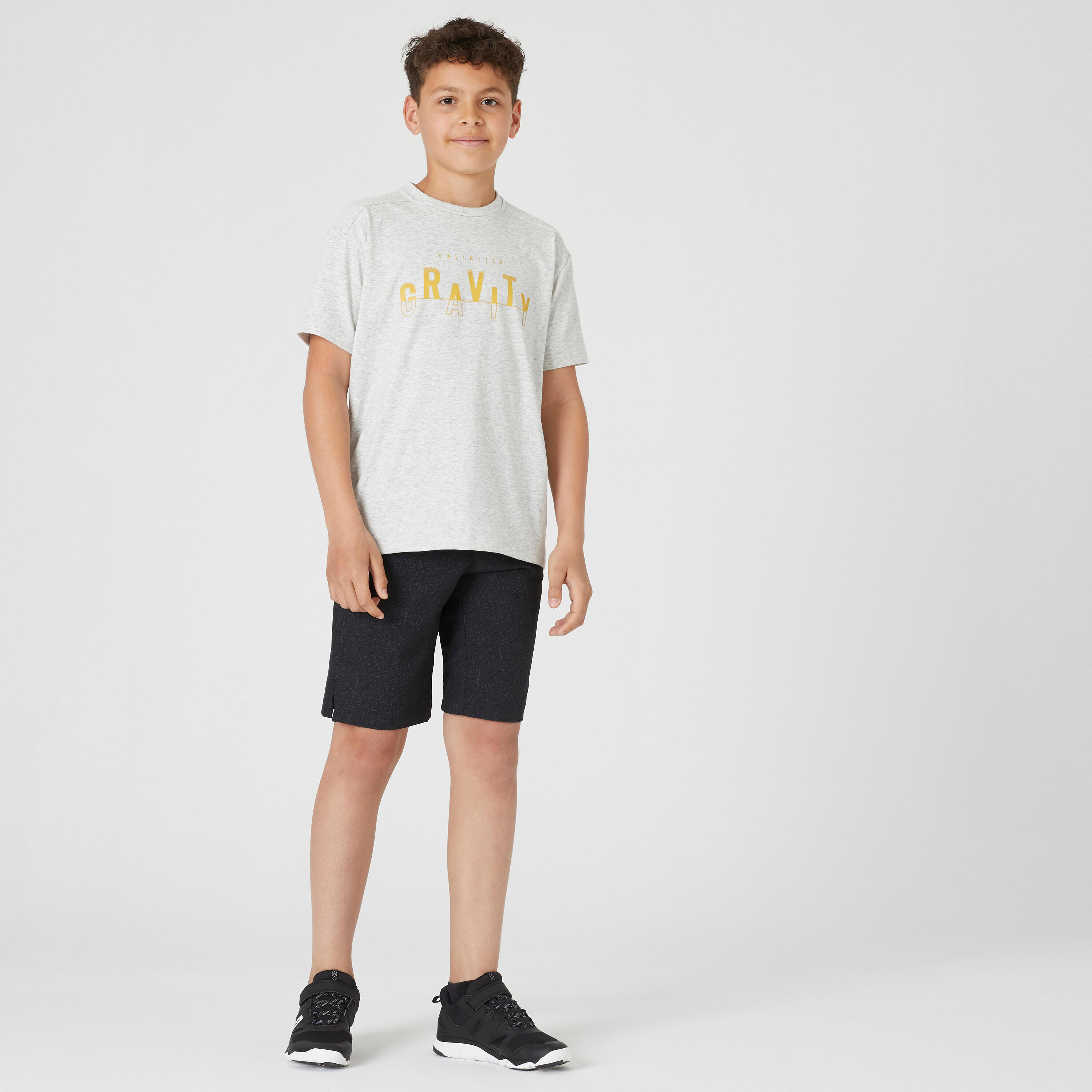Kids' Breathable Cotton T-Shirt 500 - Light Grey 3/9