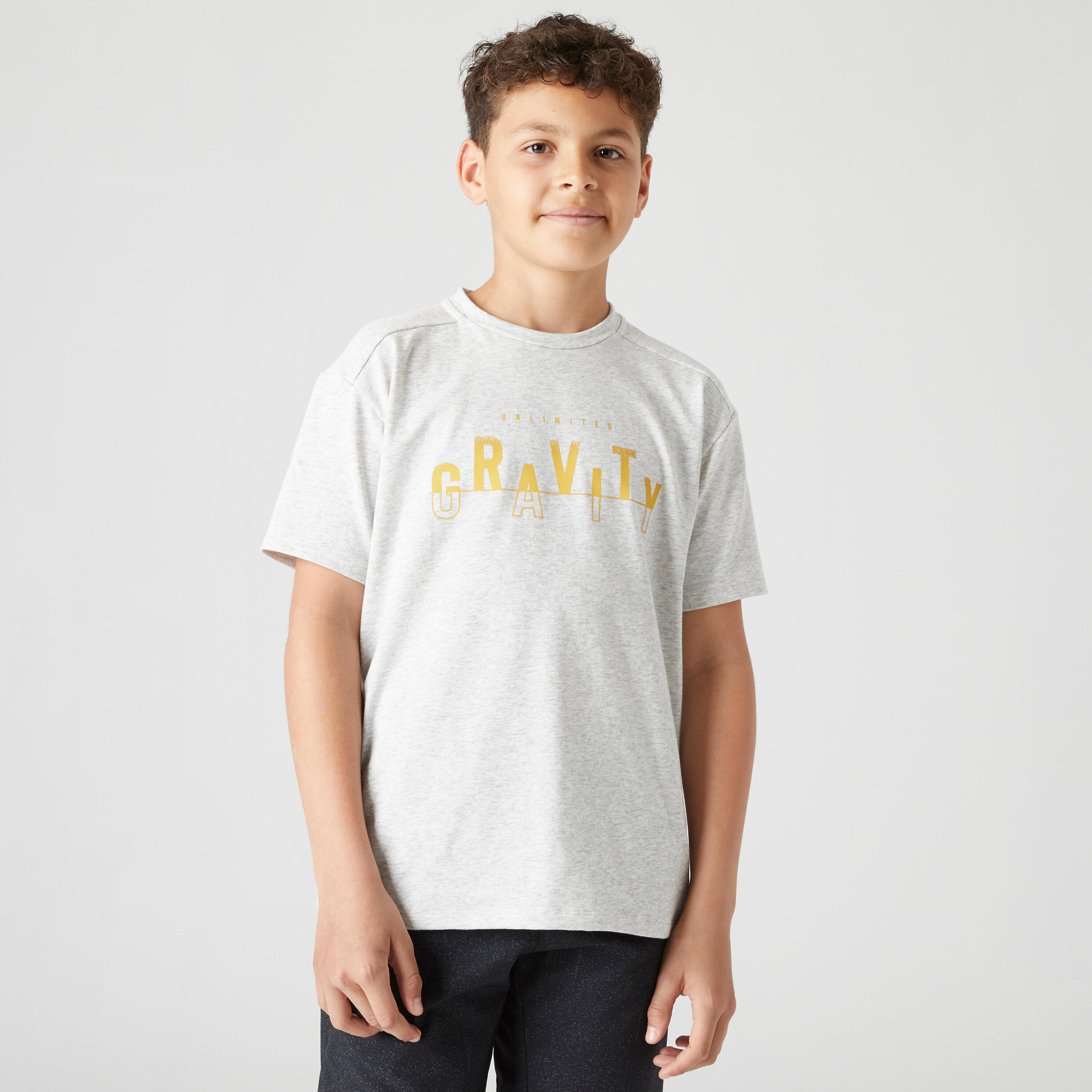 DOMYOS Kids' Breathable Cotton T-Shirt 500 - Light Grey