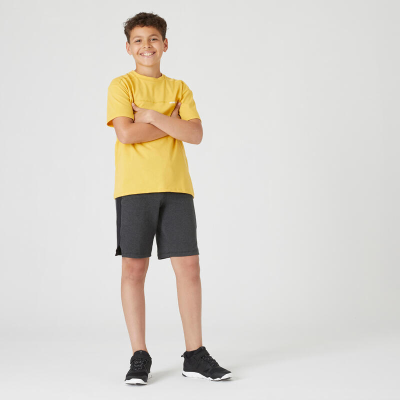 T-shirt bambino ginnastica 500 misto cotone gialla
