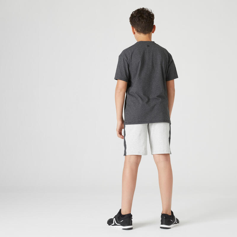 T-shirt bambino ginnastica 500 misto cotone grigio scuro