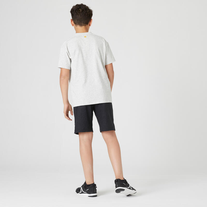Camiseta gimnasia manga corta algodón transpirable Niños Domyos 500 gris claro