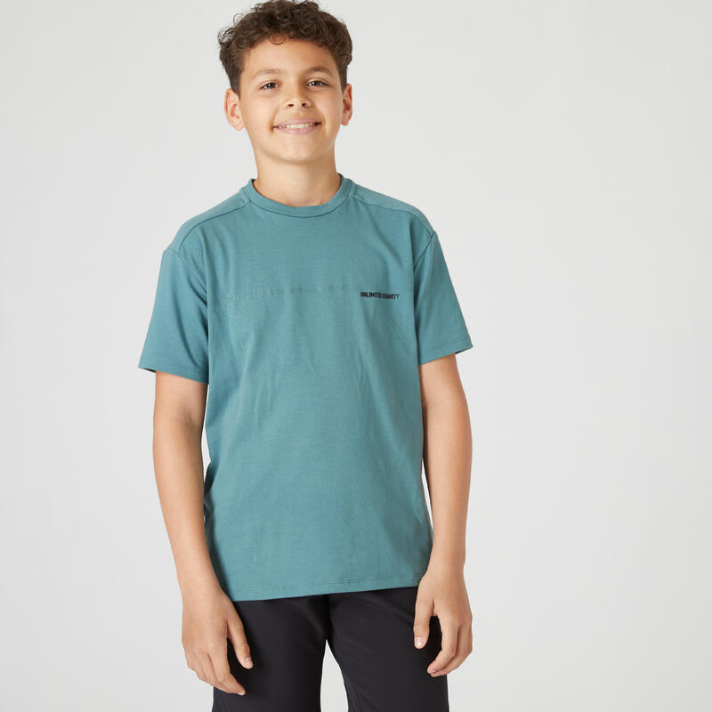 Camiseta gimnasia manga corta algodón transpirable Niños Domyos 500 verde