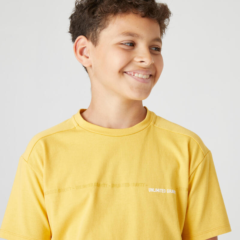 T-shirt de Ginástica em Algodão Respirável 500 Criança Amarela