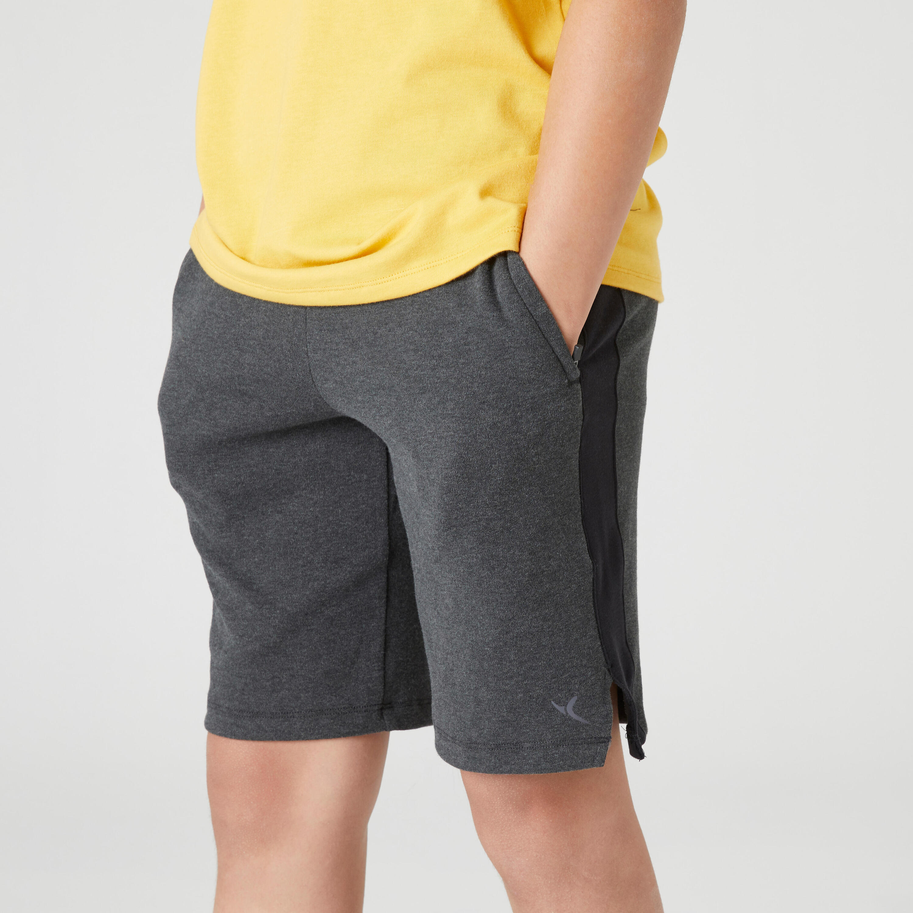 Pantaloncini bambino ginnastica 500 misto cotone grigio scuro melange 3/7