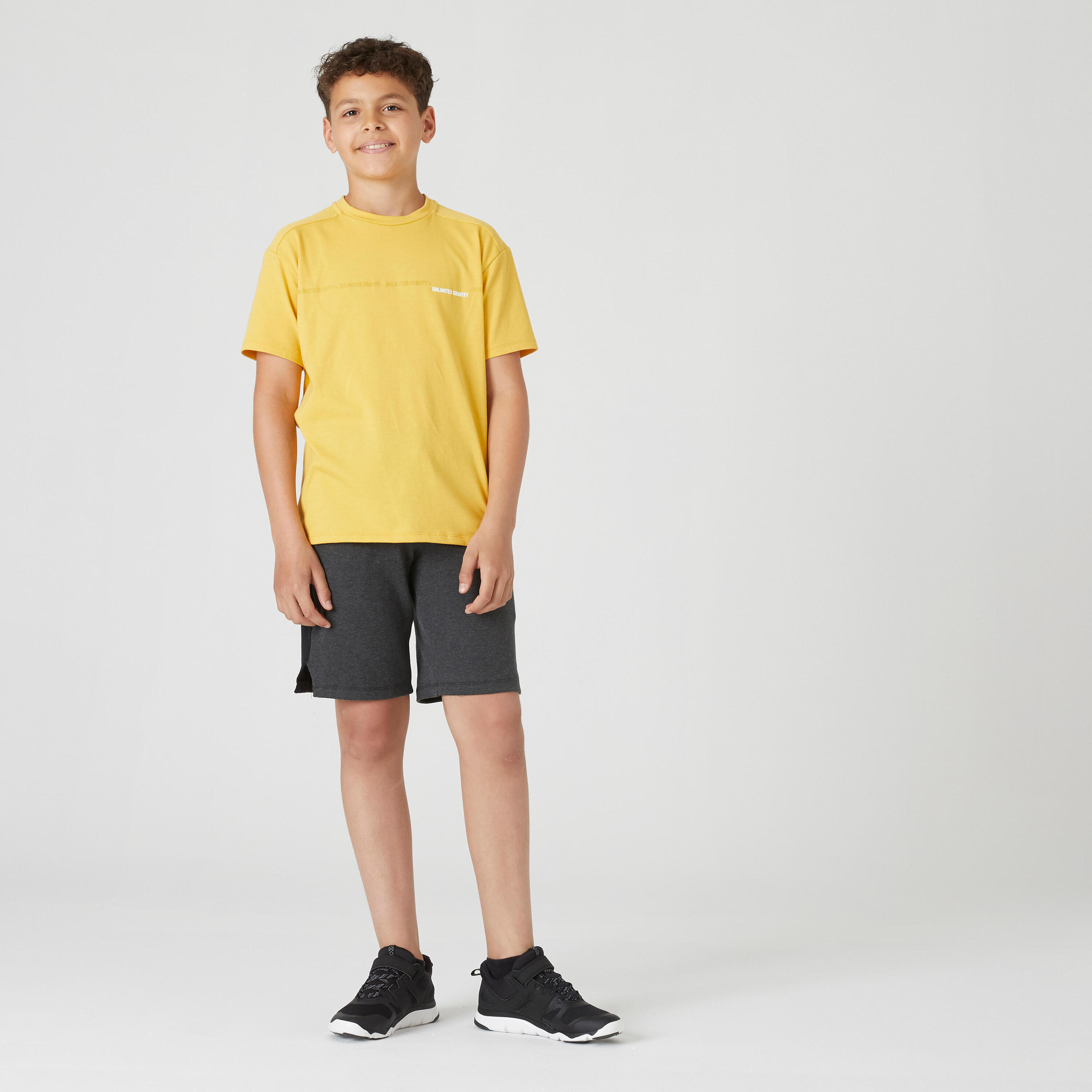 Pantaloncini bambino ginnastica 500 misto cotone grigio scuro melange 4/7