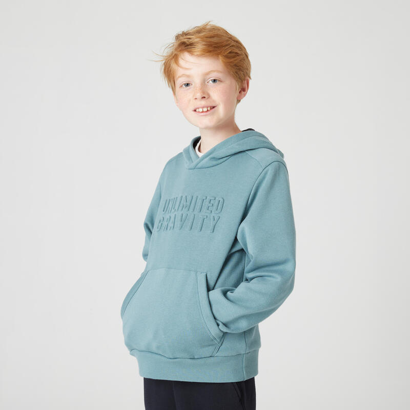 Warme hoodie voor kinderen 500 kakigroen met opdruk
