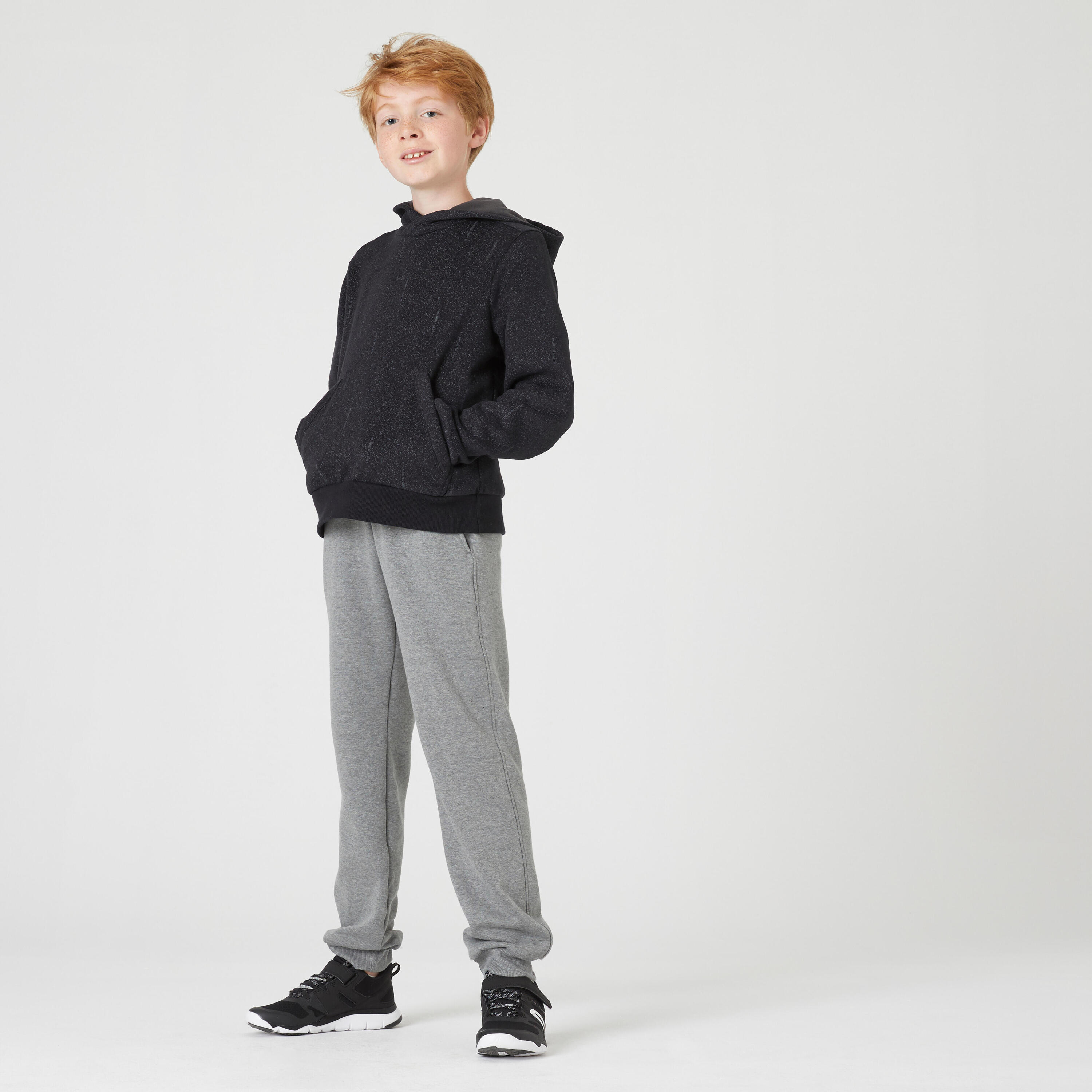 Felpa bambino ginnastica 500 con cappuccio pesante nera stampata 3/10