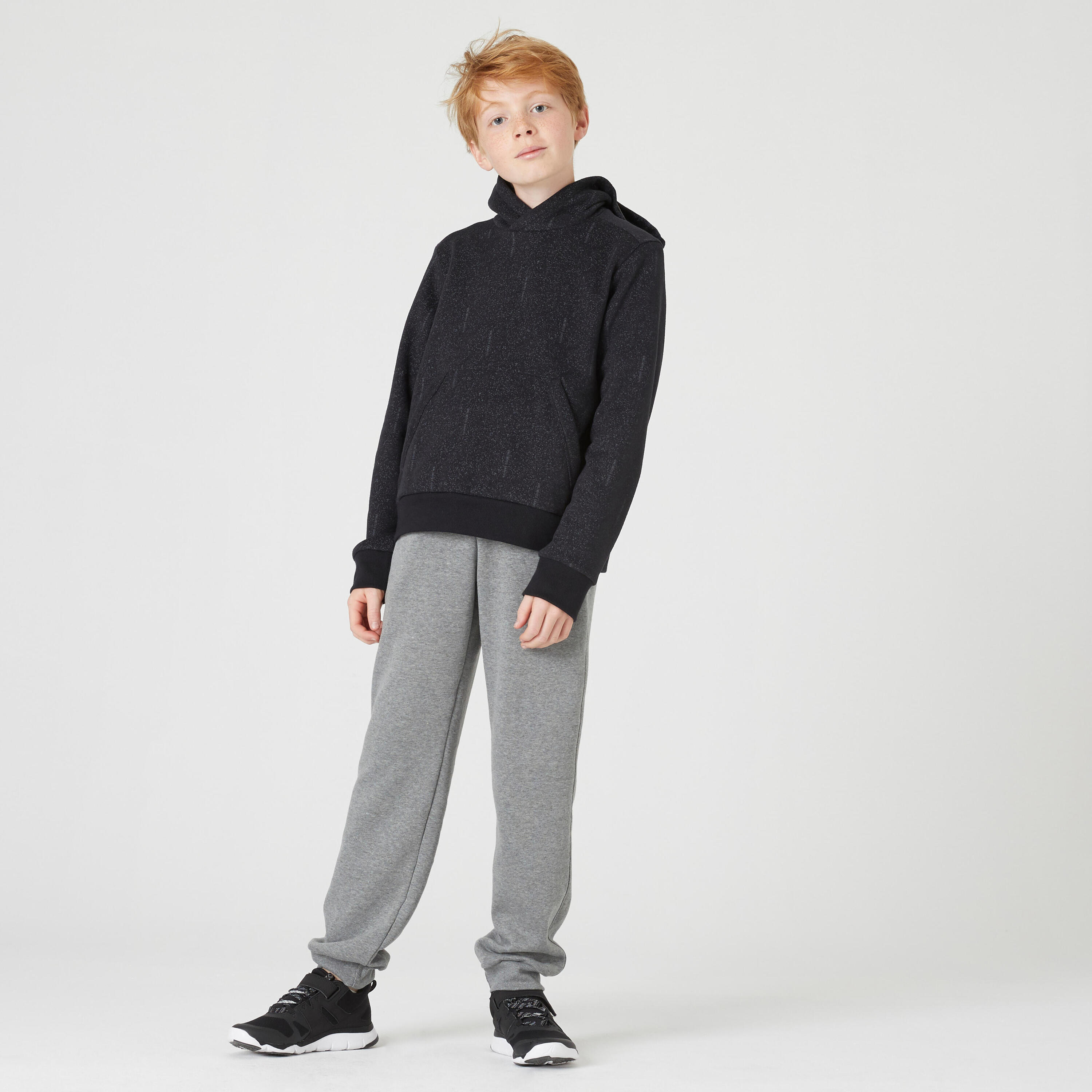 Felpa bambino ginnastica 500 con cappuccio pesante nera stampata 4/10