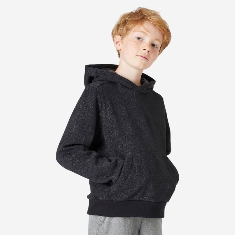 Kids' Brushed Jersey Hoodie 500 - Black/Print