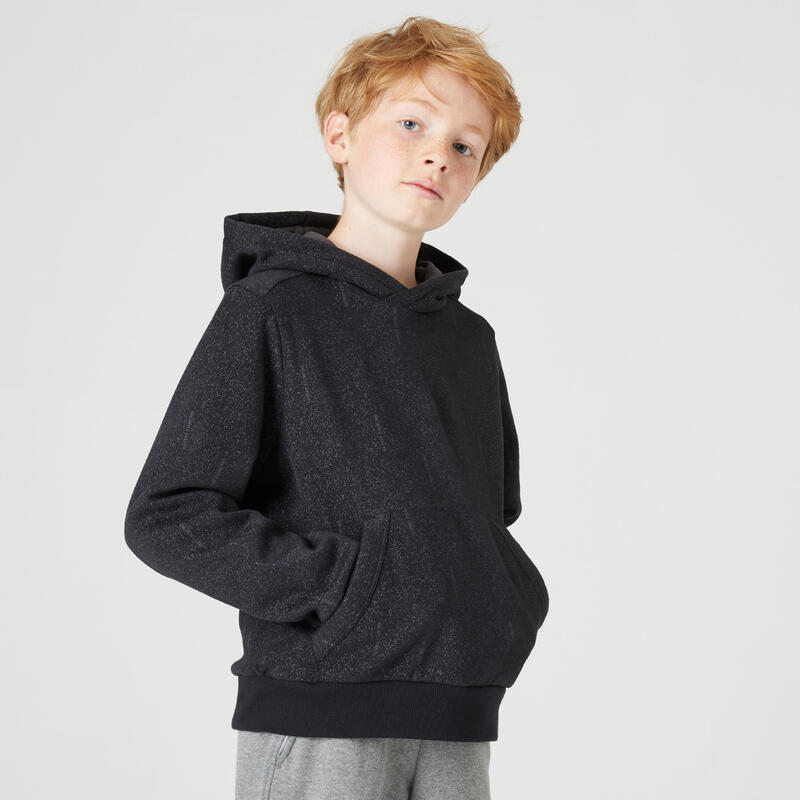 Sweat à capuche coton enfant - noir imprimé