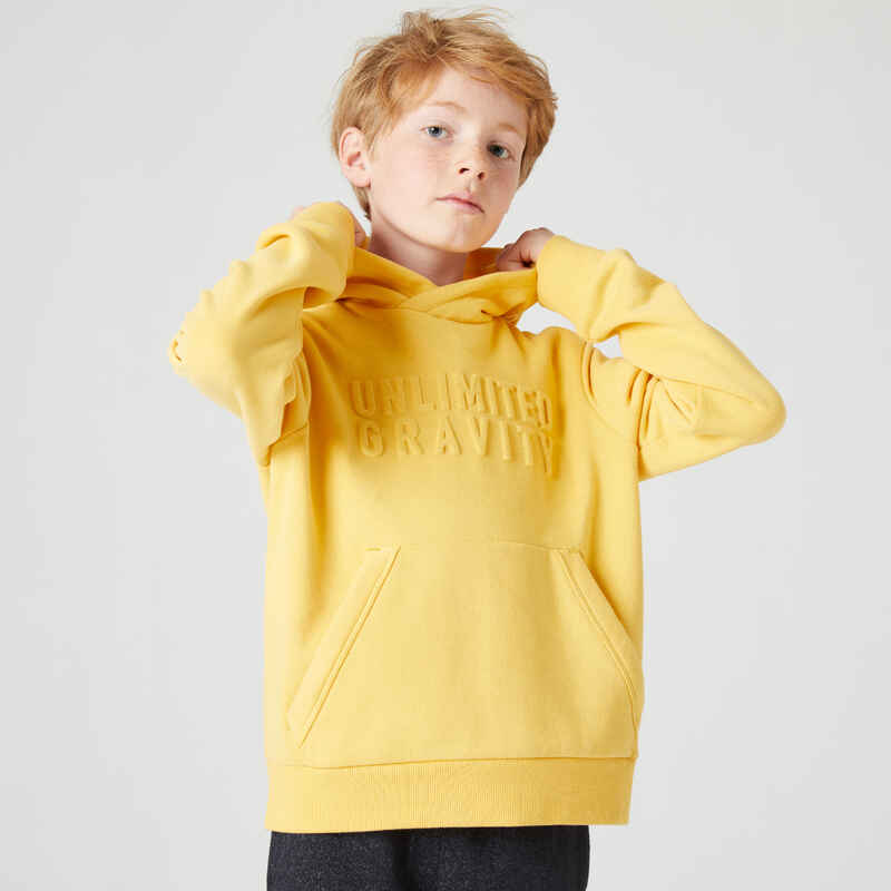 Kapuzenpullover Kinder Unisex warm - 500 gelb mit Print