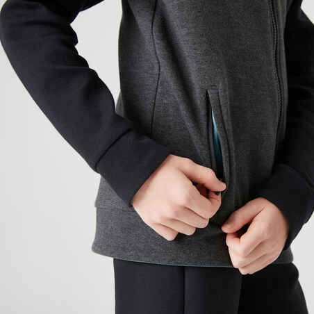 Kids' Breathable Cotton Zip-Up Hoodie 900 - Medium and Dark Grey Marl