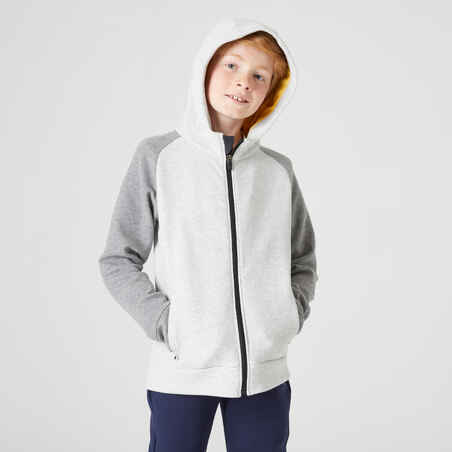 Kids' Breathable Cotton Zip-Up Hoodie 900 - Light Grey Marl