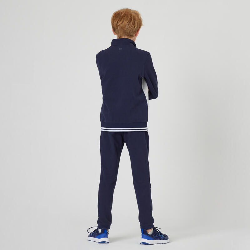 Kids' Warm Tracksuit 500 Grey/Navy Jacket, Navy Bottoms Decathlon
