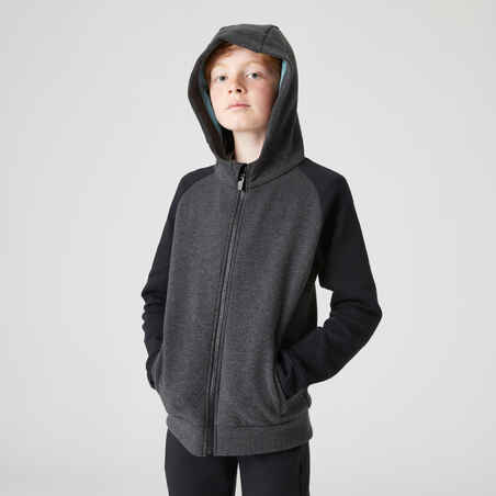 Kids' Breathable Cotton Zip-Up Hoodie 900 - Medium and Dark Grey Marl