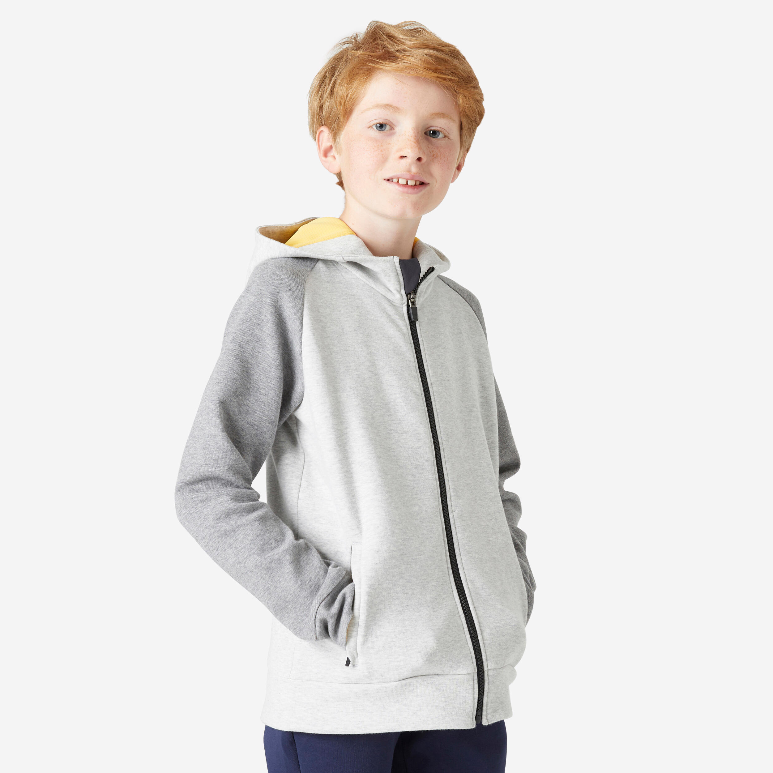 Children's breathable cotton hooded zip sweatshirt - 900 light mottled grey