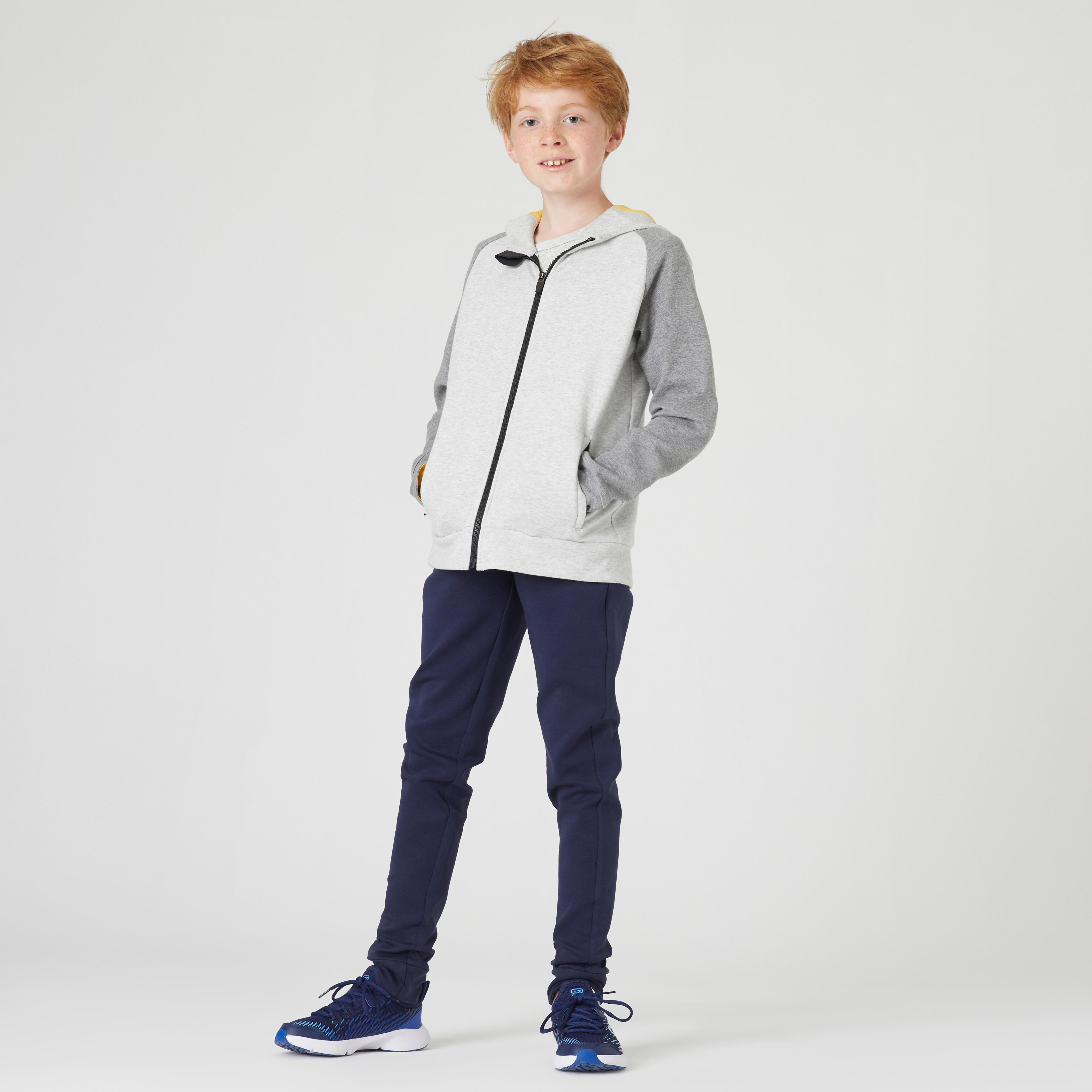 Kids Breathable Cotton Zip-Up Hoodie 900 - Light Grey Marl