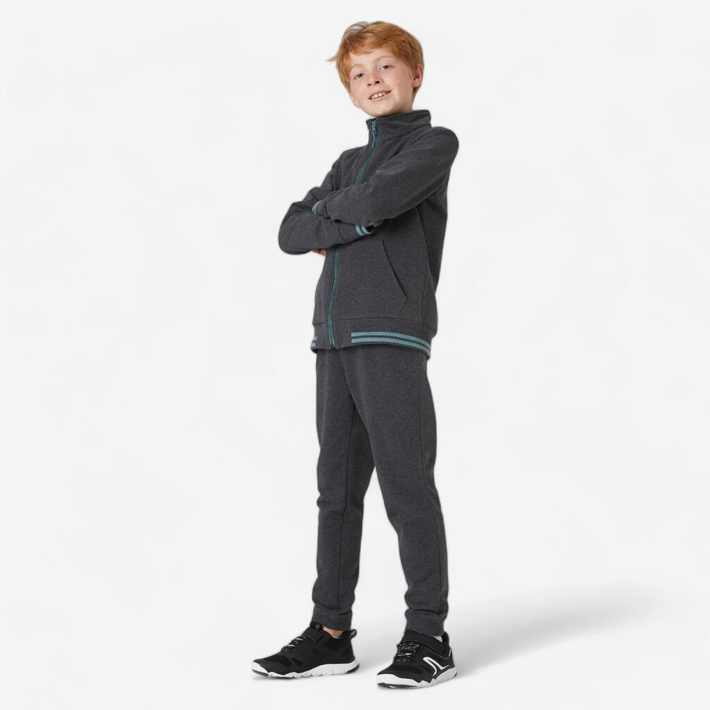 Kids' Brushed Jersey Tracksuit 500 - Dark Grey Marl