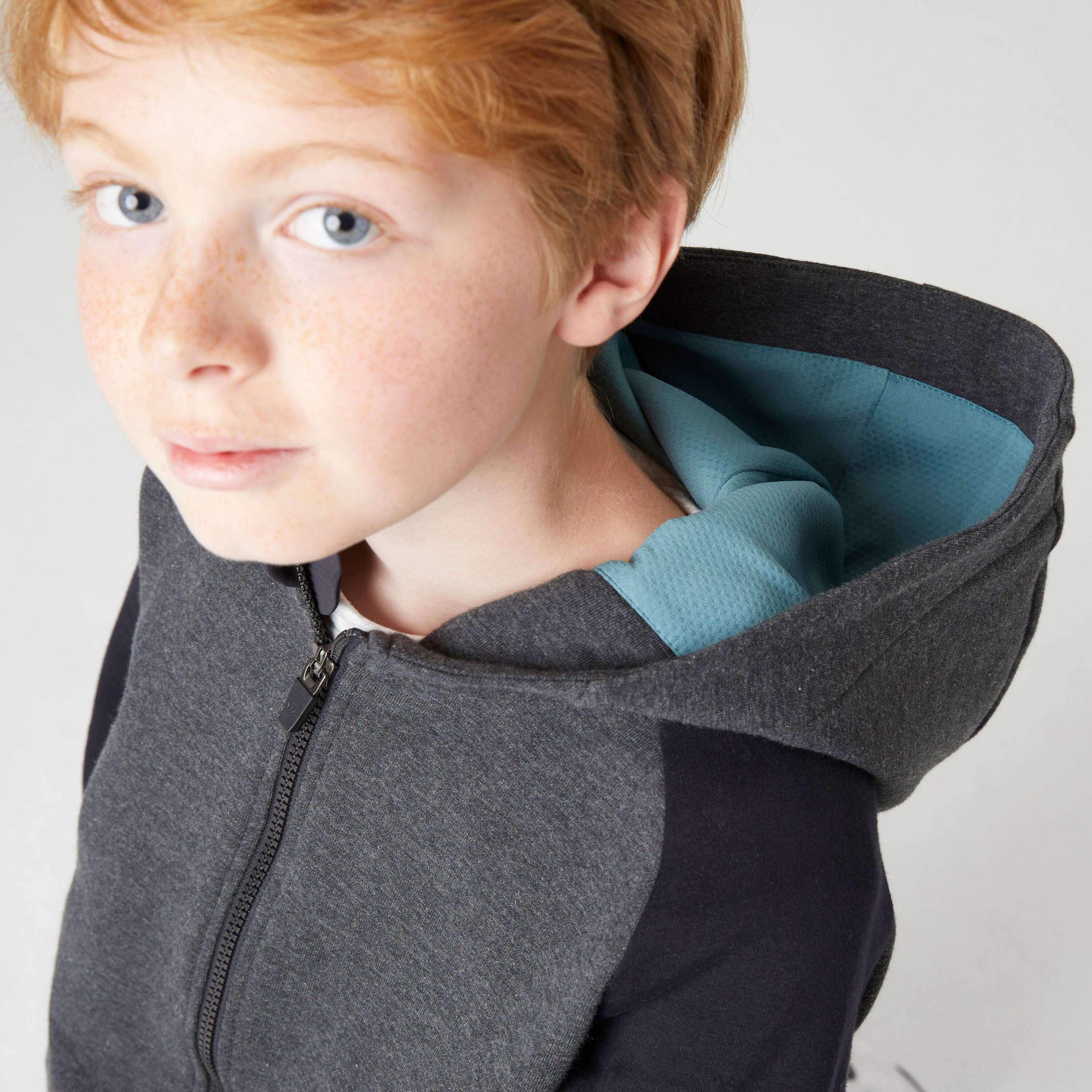 Kids Breathable Cotton Zip-Up Hoodie 900 - Medium and Dark Grey Marl -  2