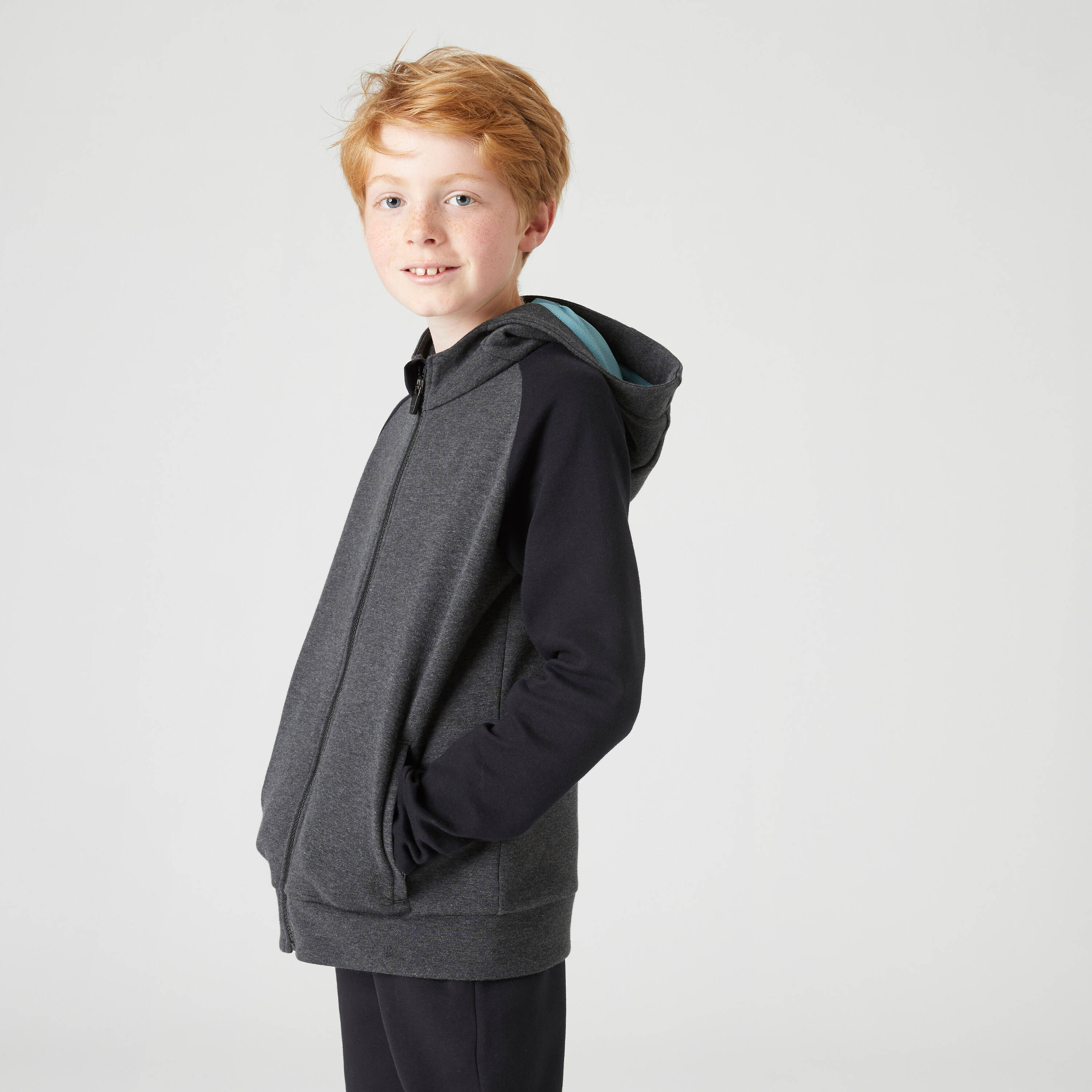 Kids Breathable Cotton Zip-Up Hoodie 900 - Medium and Dark Grey Marl -  4