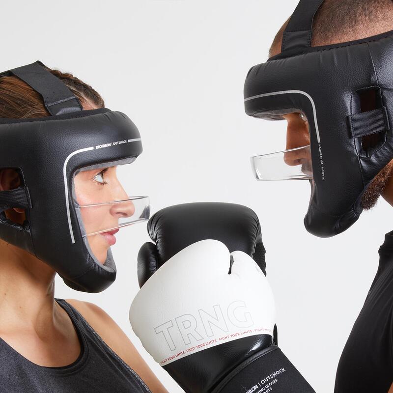 Casco adulto sport da combattimento 100 con protezione facciale nero
