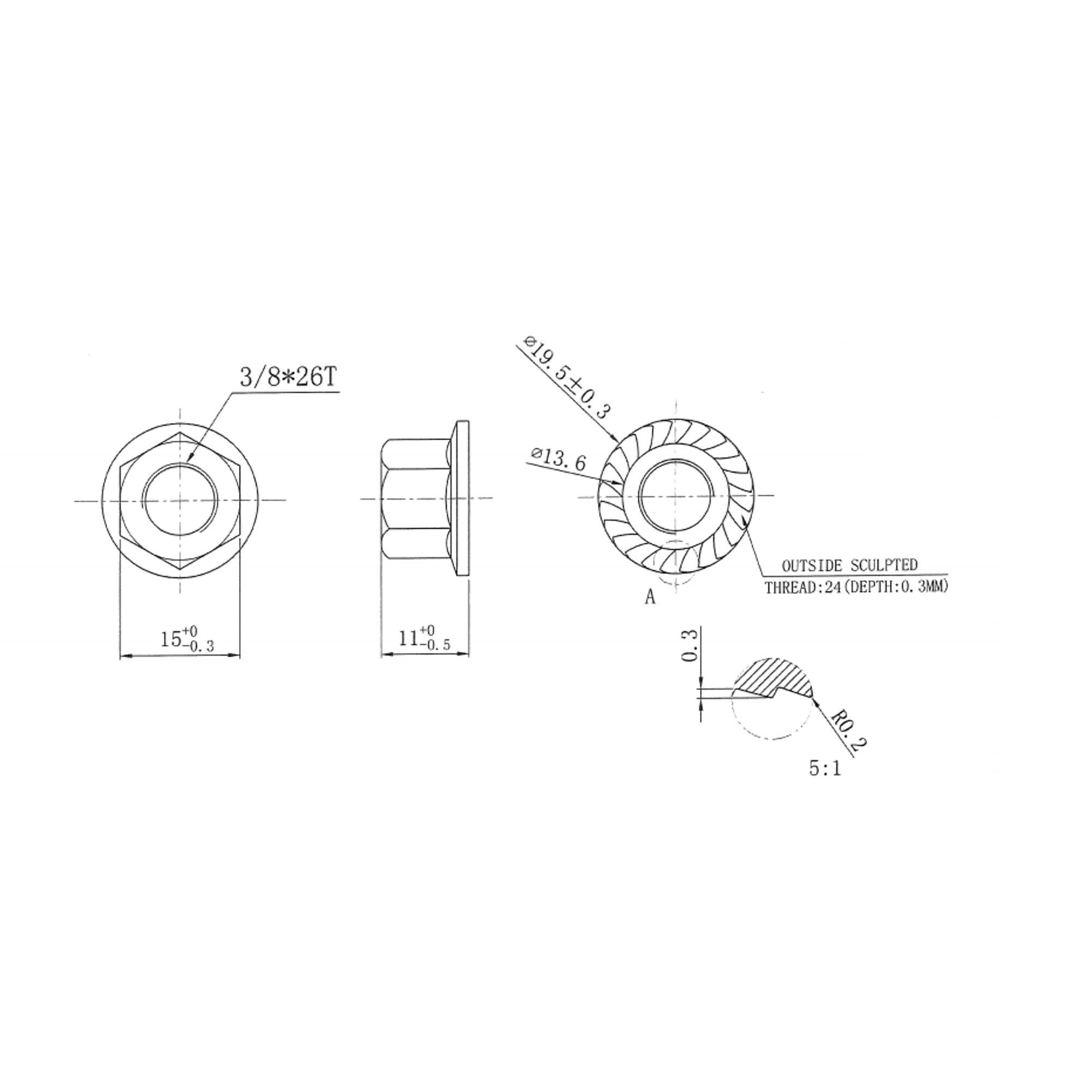 Moeren met basis 3/8″x26T 2 stuks zwart 2/2