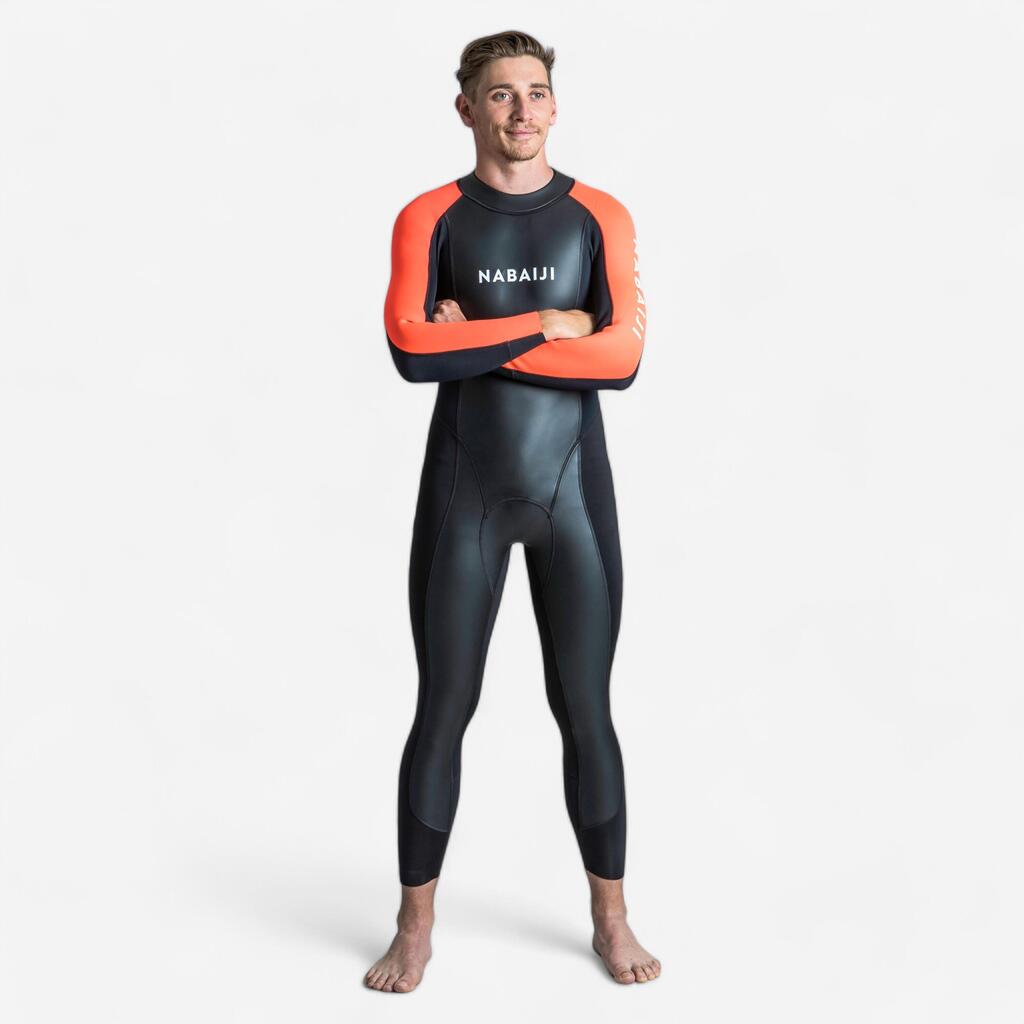 Men’s open water swimming neoprene wetsuit - OWS 100 2/2 black orange