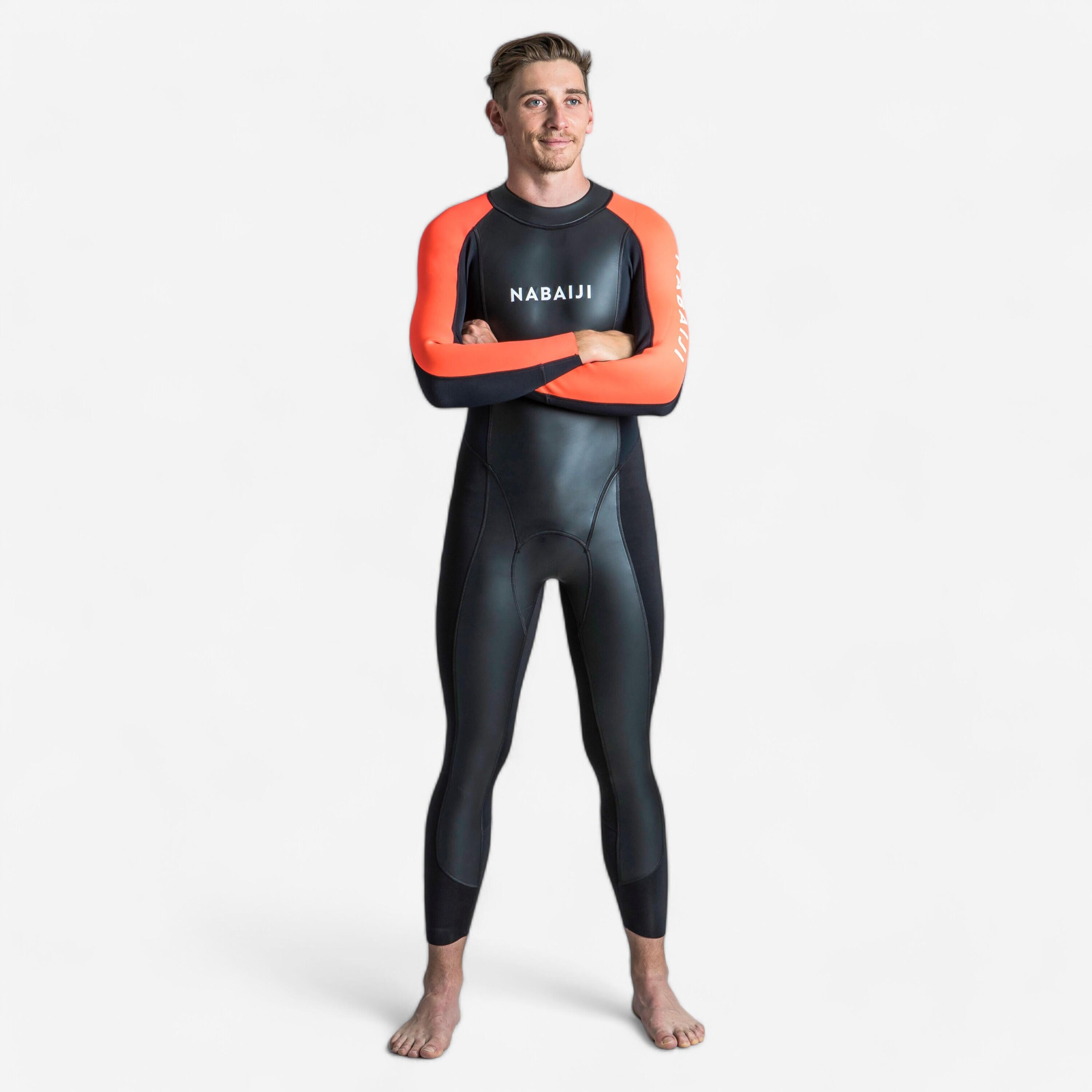 Fato de natação em águas abertas neoprene homem - ows 100 2/2 preto laranja