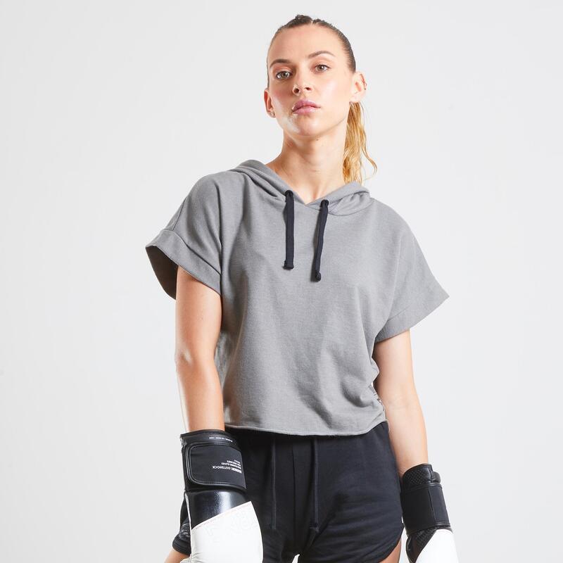 HOODIE DE BOXE AVEC CAPUCHE 100 FEMME GRIS