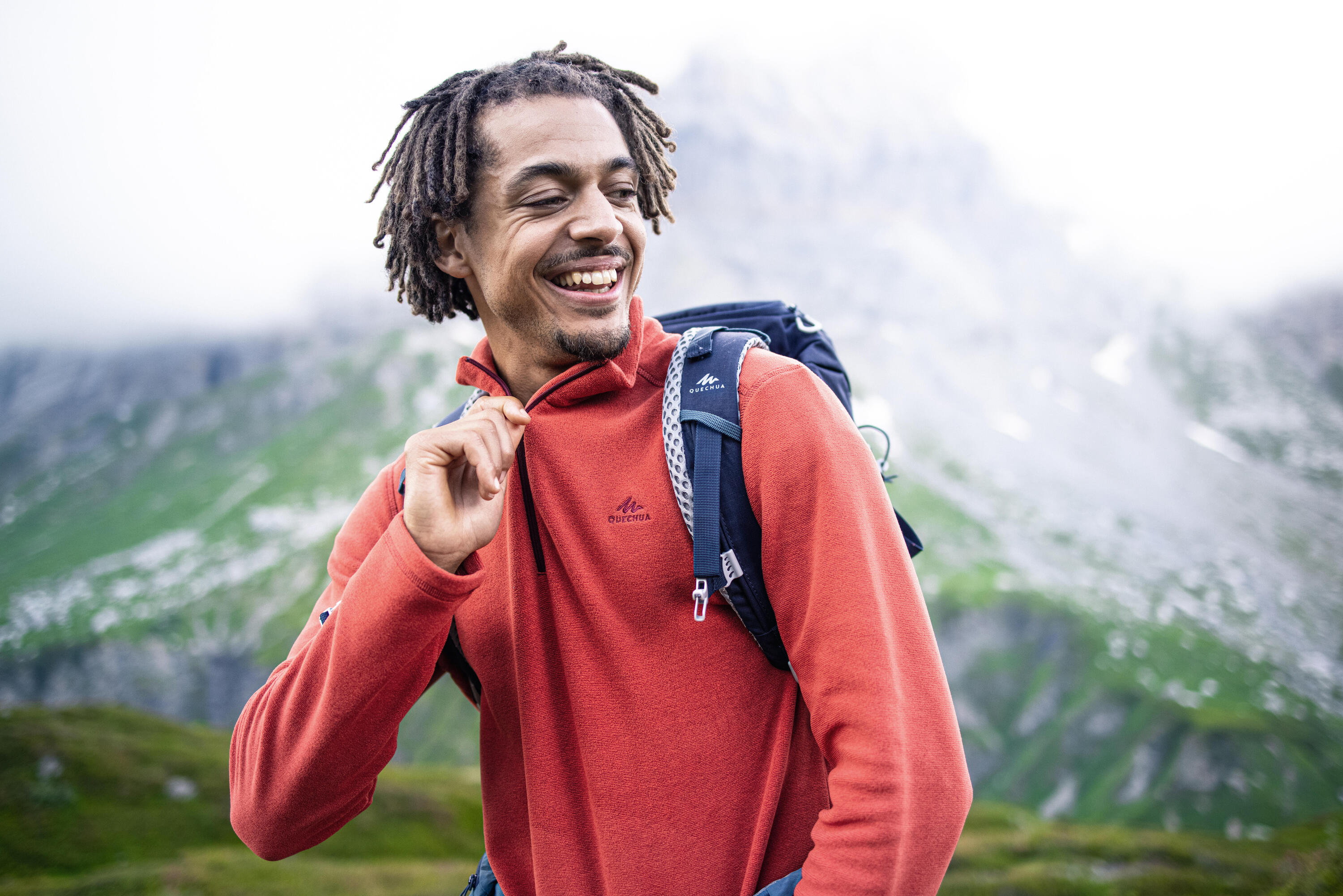 Men’s Mountain Hiking Fleece MH100 Half Zip - Red 2/5