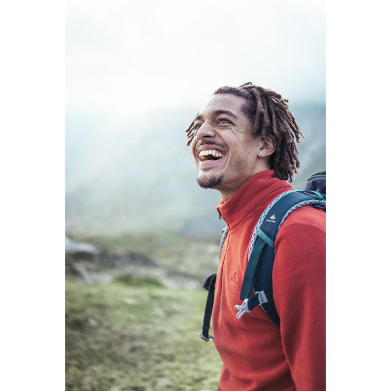 Polaire de randonnée montagne homme, MH100 demi zip rouge