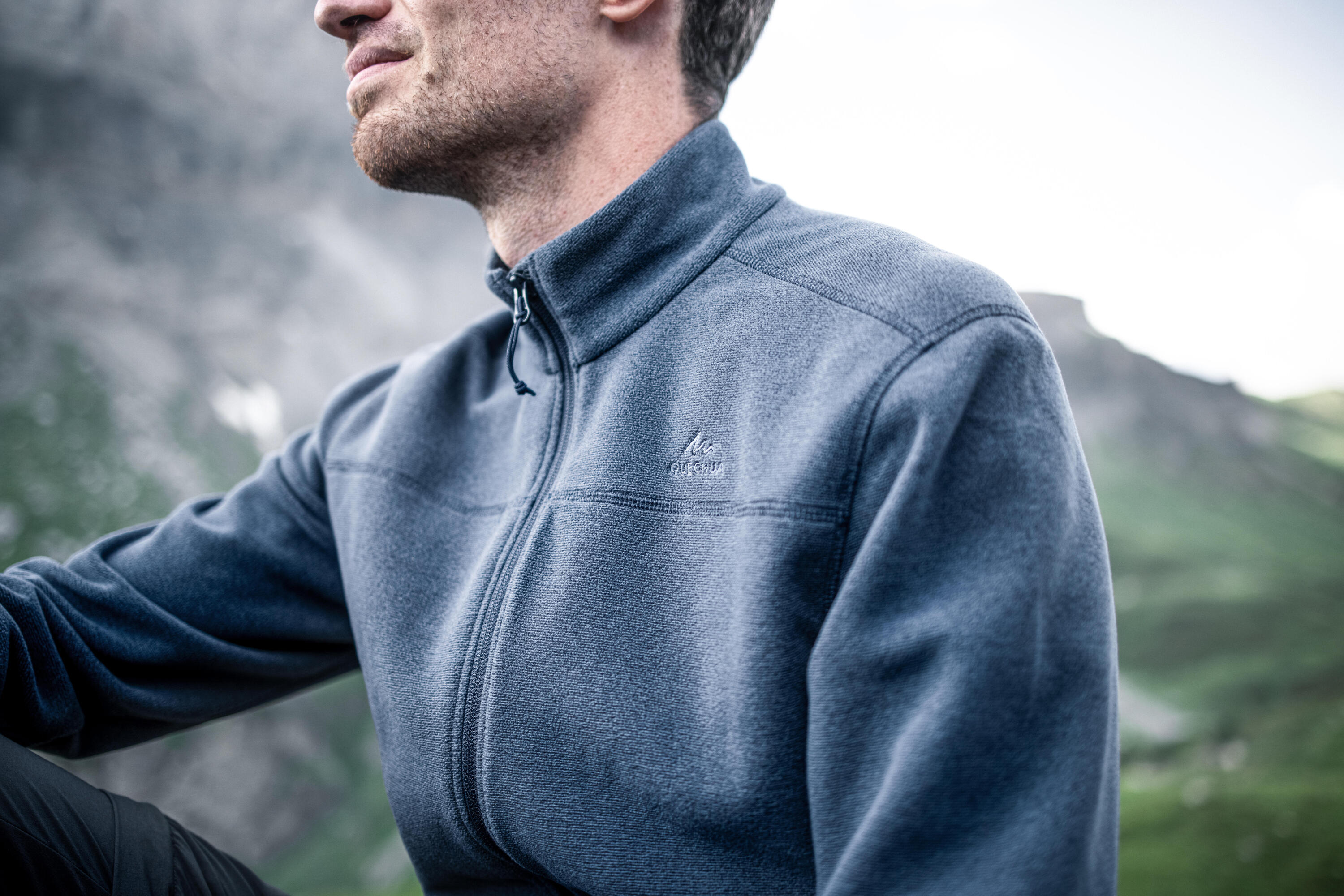 Polaire de randonnée montagne homme, MH100 full zip bleu 7/8