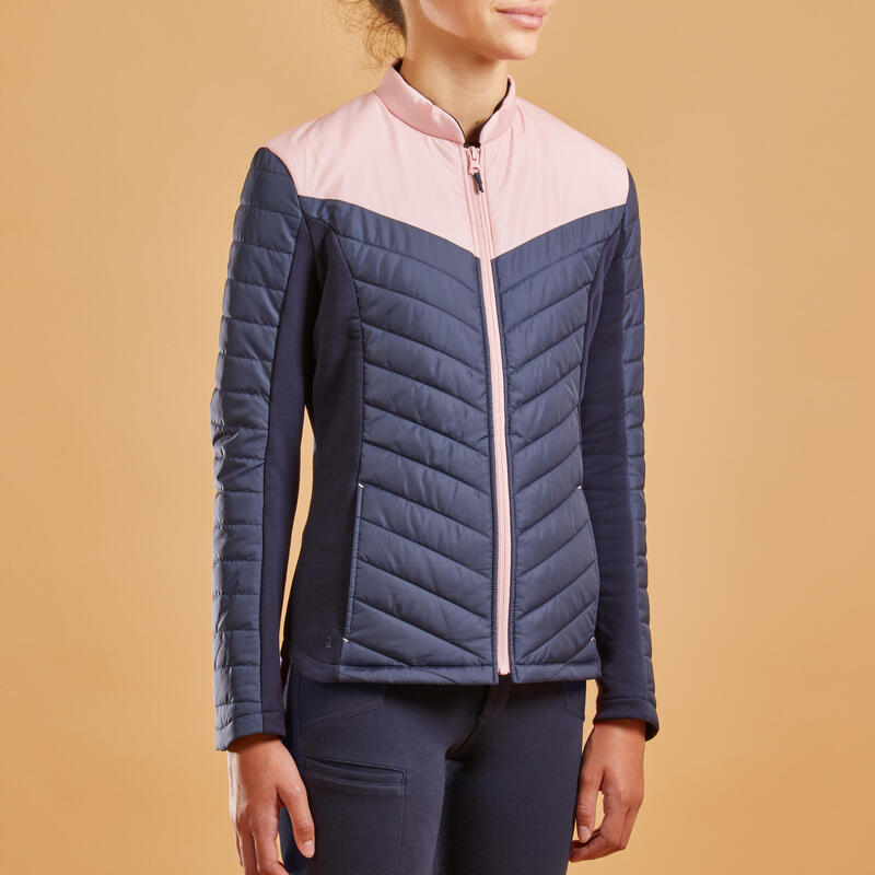 Veste équitation zip rose gold Enfant - 500 marine