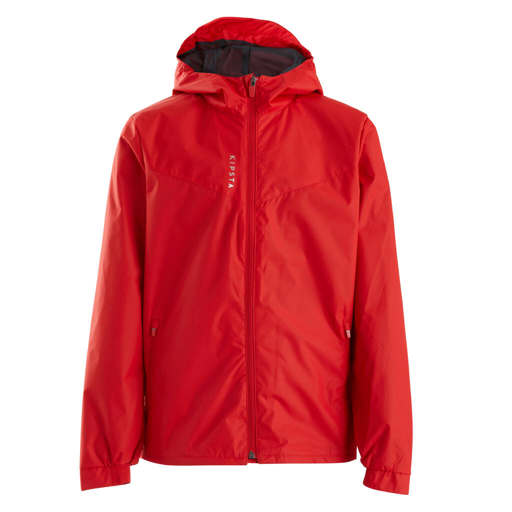 Kids' Rainproof Football Jacket T500 - Red