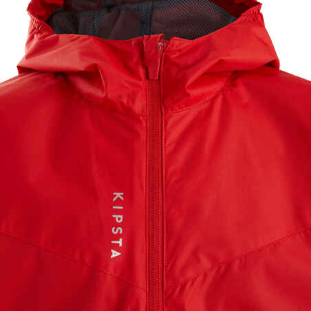 Kids' Rainproof Football Jacket T500 - Red