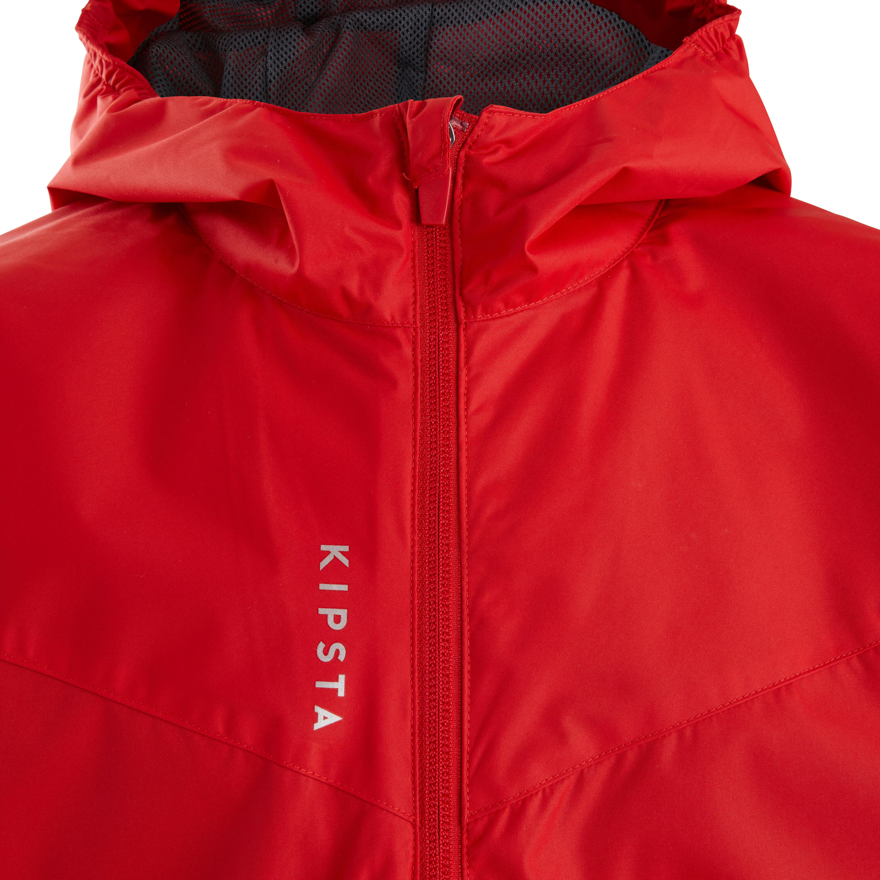 Kids' Rainproof Football Jacket T500 - Red 4/5