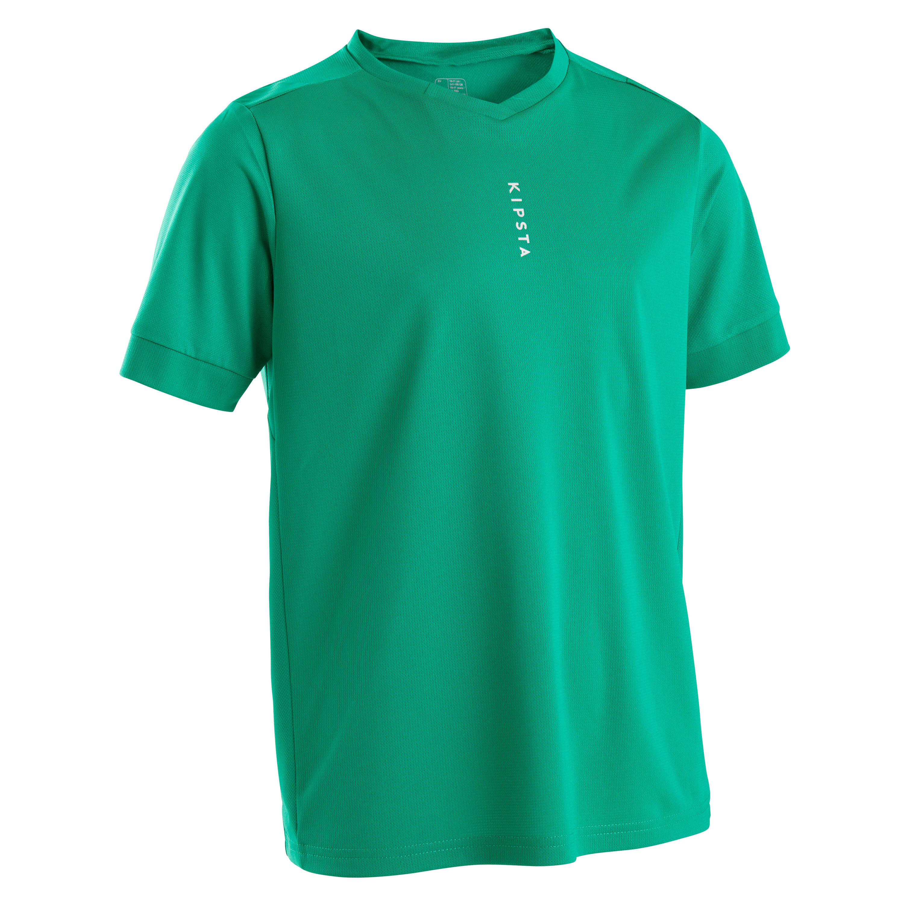 Kids' Short-Sleeved Football Shirt F500 - Plain Green 1/4