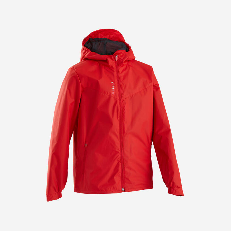 CHAQUETA IMPERMEABLE DE FÚTBOL T500 NIÑOS ROJO