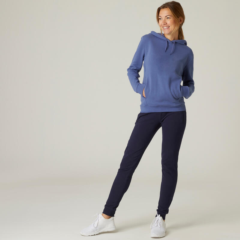 Sudadera fitness con capucha Mujer Domyos 500 azul