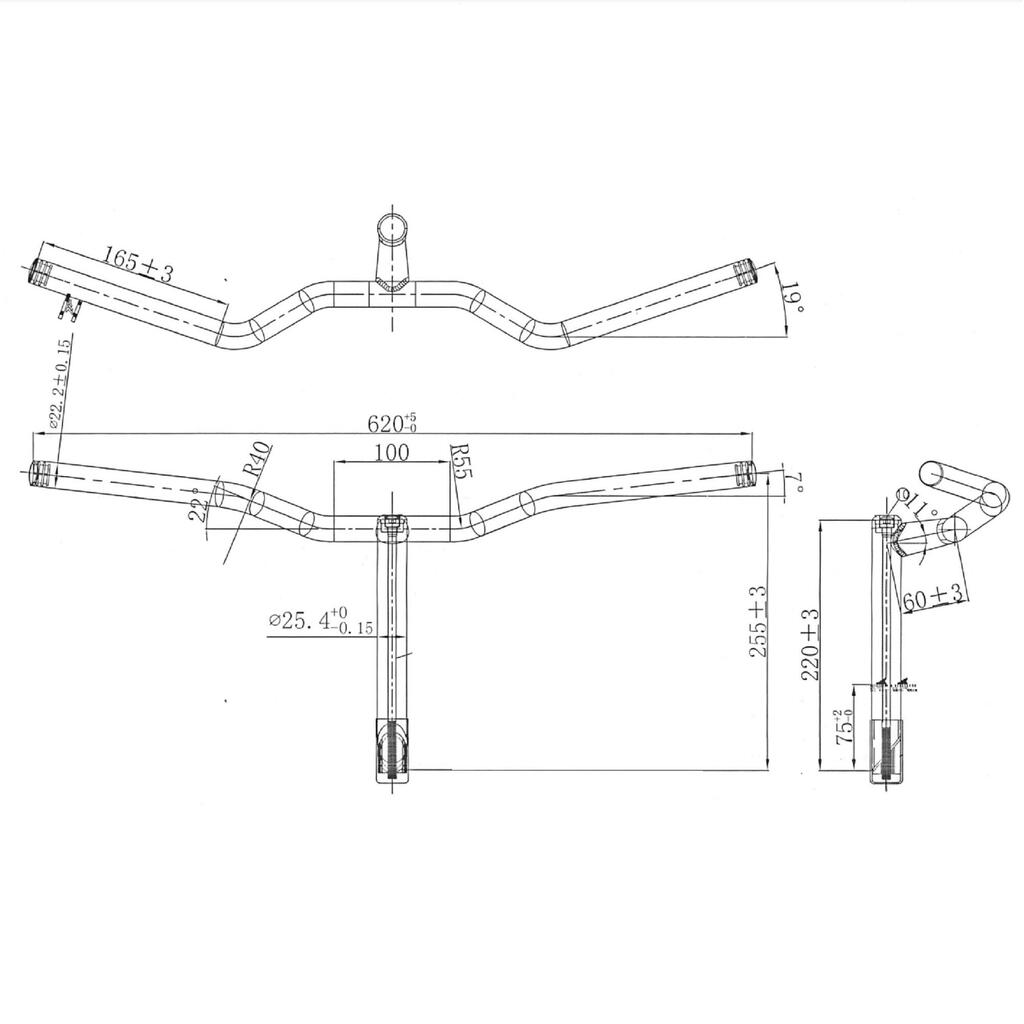 Crni upravljač i lula upravljača (620 mm, 60 mm)