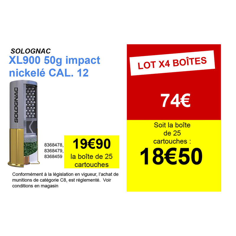 CARTOUCHE XL900 50g IMPACT CALIBRE 12/76 PLOMB NICKELE N°2 X25